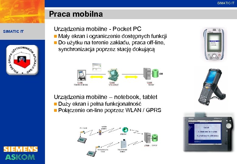 SIMATIC IT Praca mobilna SIMATIC IT Urządzenia mobilne - Pocket PC n Mały ekran