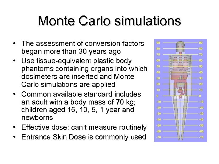 Monte Carlo simulations • The assessment of conversion factors began more than 30 years