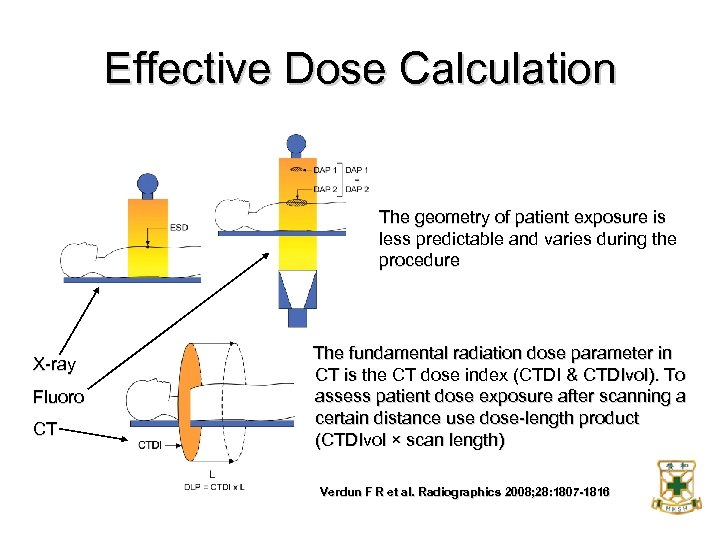 Effective Dose Calculation The geometry of patient exposure is less predictable and varies during