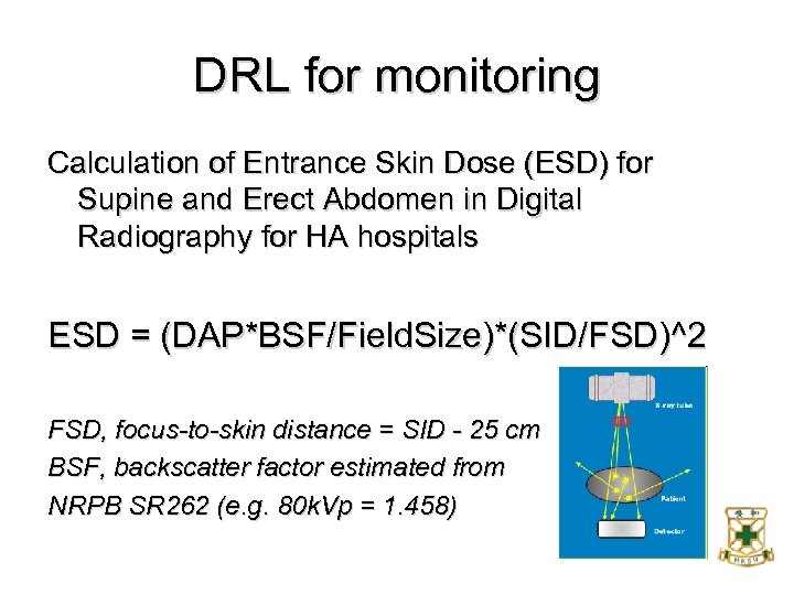 DRL for monitoring Calculation of Entrance Skin Dose (ESD) for Supine and Erect Abdomen