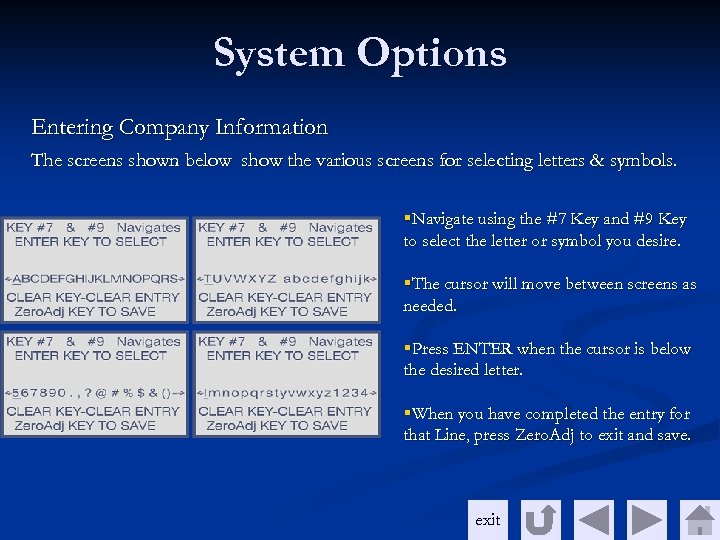 System Options Entering Company Information The screens shown below show the various screens for
