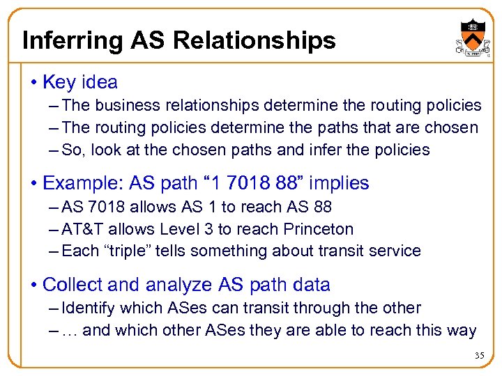 Inferring AS Relationships • Key idea – The business relationships determine the routing policies