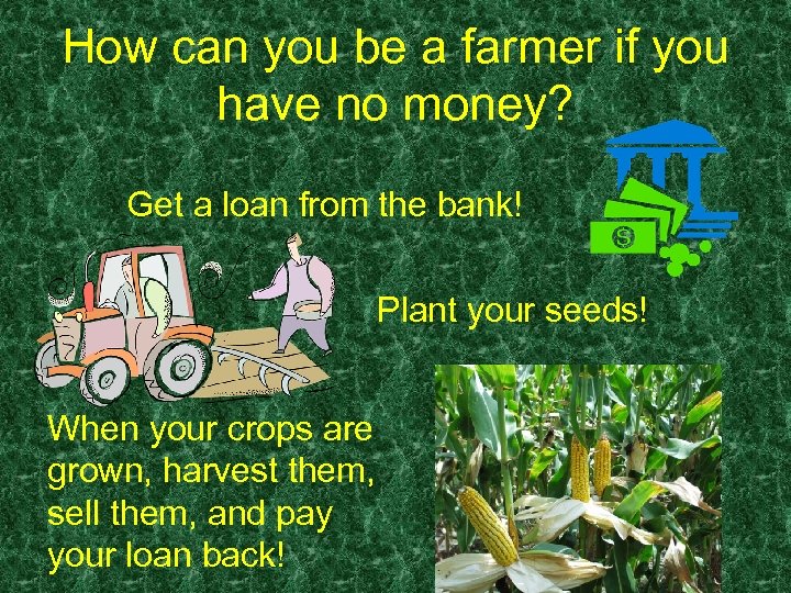 How can you be a farmer if you have no money? Get a loan