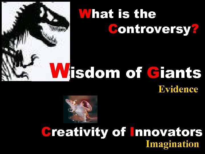 What is the Controversy? Wisdom of Giants Evidence Creativity of Innovators Imagination 