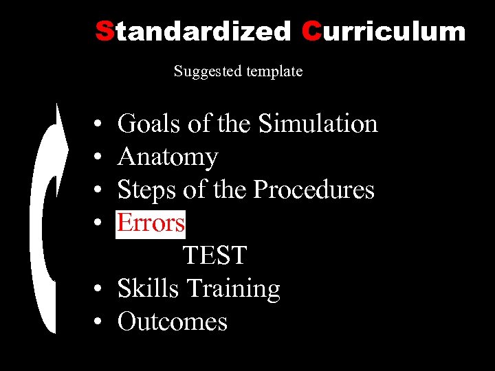 Standardized Curriculum Suggested template • Goals of the Simulation • Anatomy • Steps of