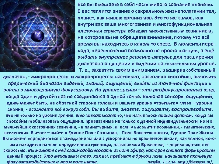  Все вы вмещаете в себя часть живого сознания планеты. В вас теплится знание