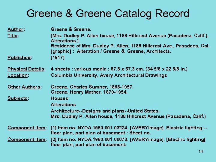 Greene & Greene Catalog Record Author: Title: Published: Greene & Greene. [Mrs. Dudley P.