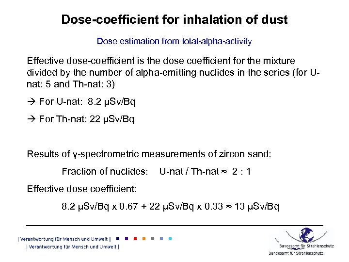 Dose-coefficient for inhalation of dust Dose estimation from total-alpha-activity Effective dose-coefficient is the dose