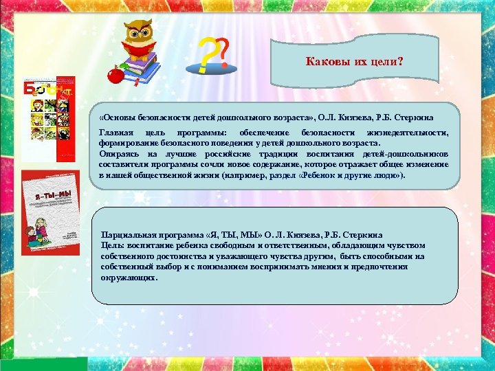 Каковы их цели? «Основы безопасности детей дошкольного возраста» , О. Л. Князева, Р. Б.