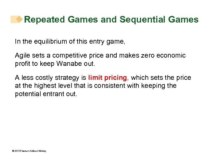 Repeated Games and Sequential Games In the equilibrium of this entry game, Agile sets