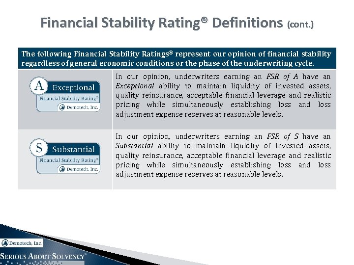 Financial Stability Rating® Definitions (cont. ) The following Financial Stability Ratings® represent our opinion