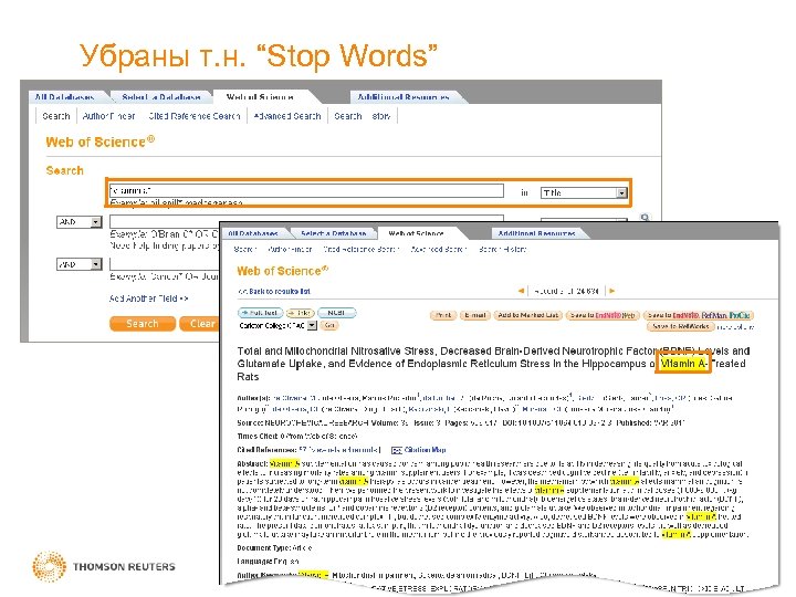 Убраны т. н. “Stop Words” 