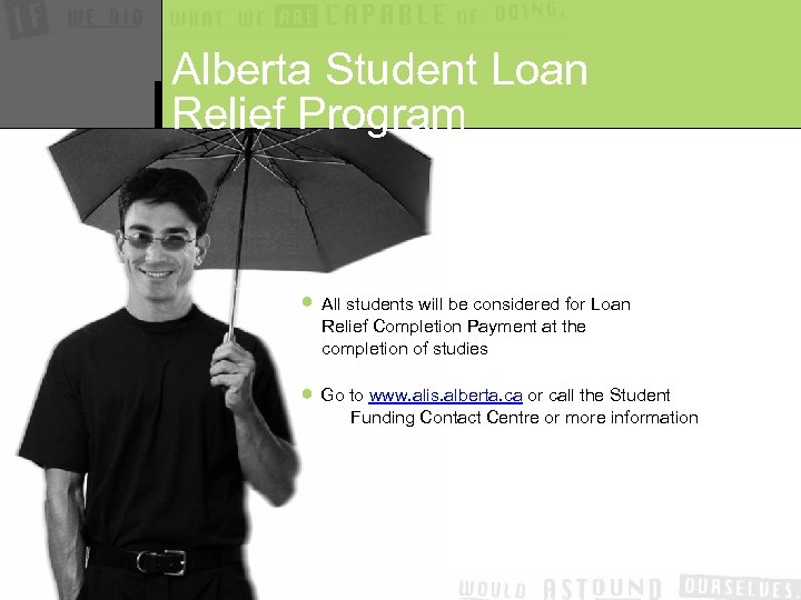 Alberta Student Loan Relief Program All students will be considered for Loan Relief Completion