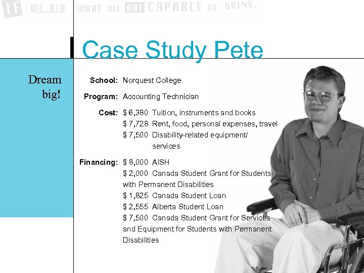 Case Study Pete Dream big! School: Norquest College Program: Accounting Technician Cost: $ 6,