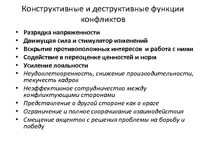 Деструктивные и конструктивные функции конфликтов презентация