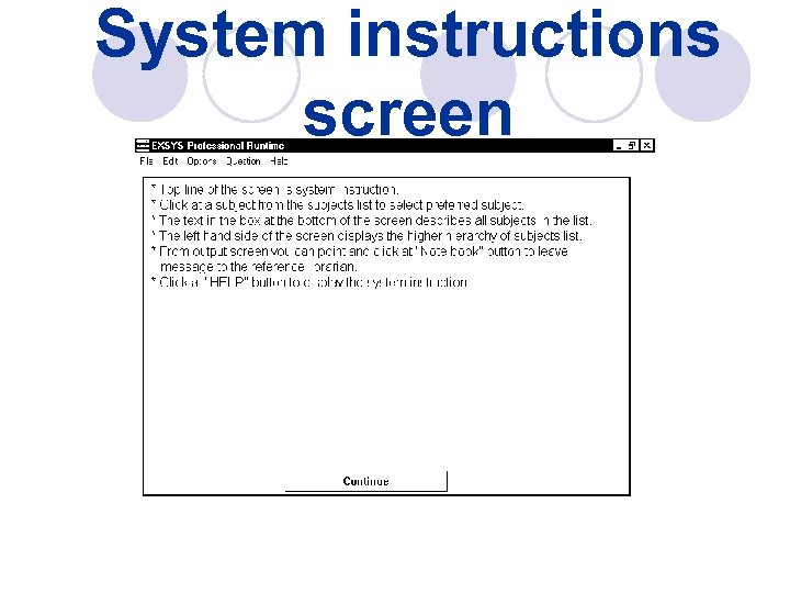 System instructions screen 