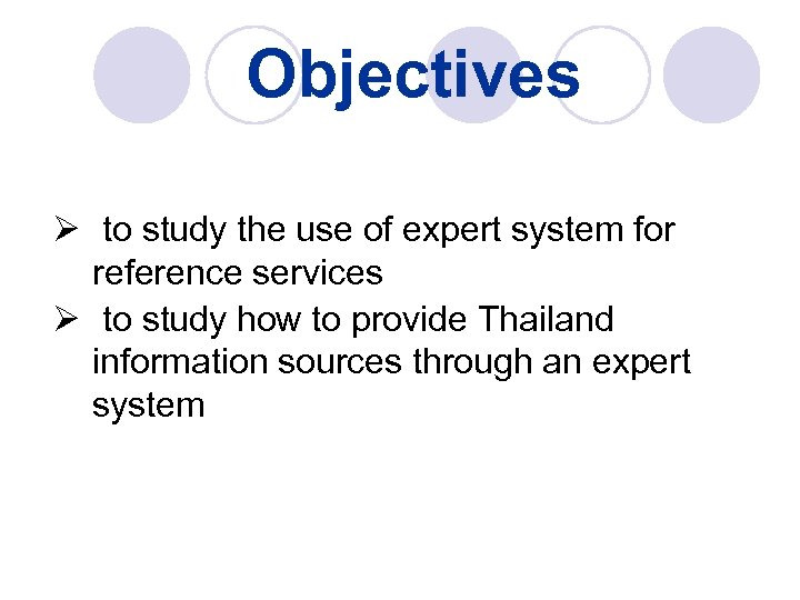 Objectives Ø to study the use of expert system for reference services Ø to