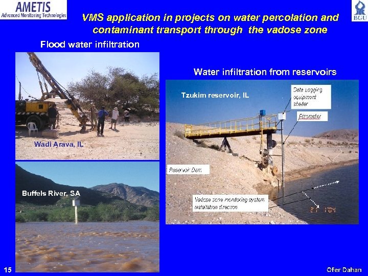 VMS application in projects on water percolation and contaminant transport through the vadose zone