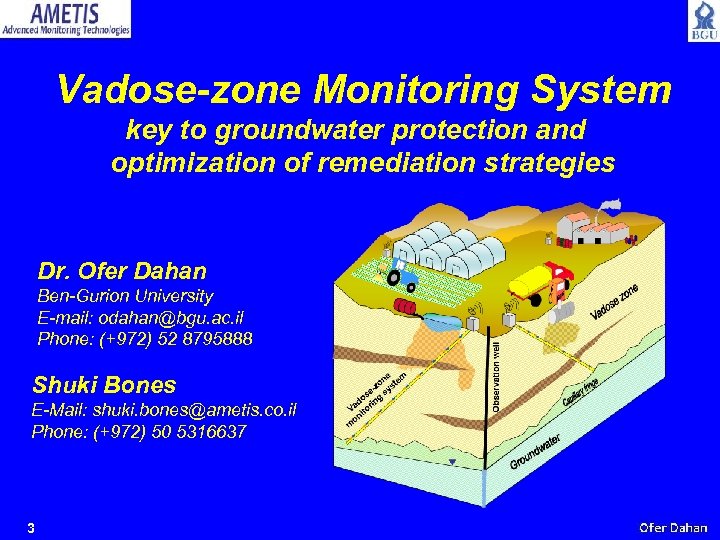 Vadose-zone Monitoring System key to groundwater protection and optimization of remediation strategies Dr. Ofer