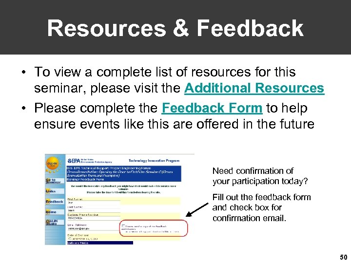 Resources & Feedback • To view a complete list of resources for this seminar,