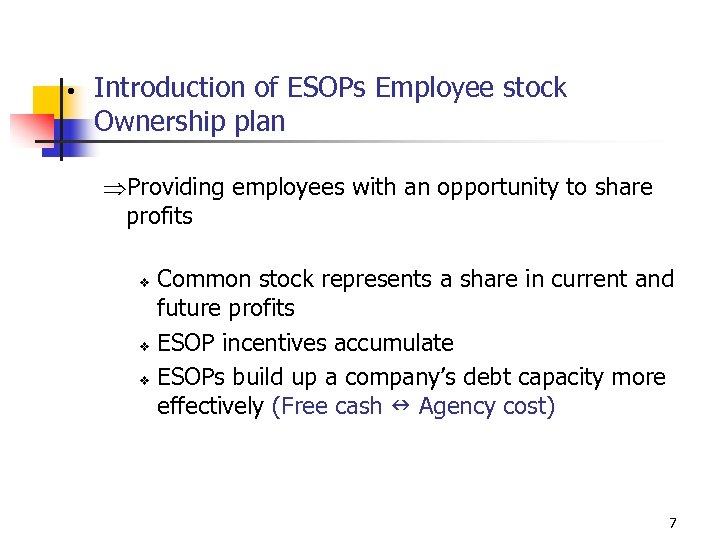  • Introduction of ESOPs Employee stock Ownership plan Providing employees with an opportunity