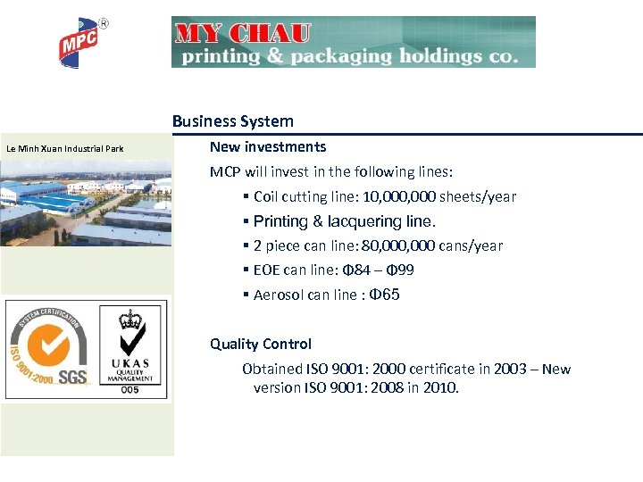 Business System Le Minh Xuan Industrial Park New investments MCP will invest in the