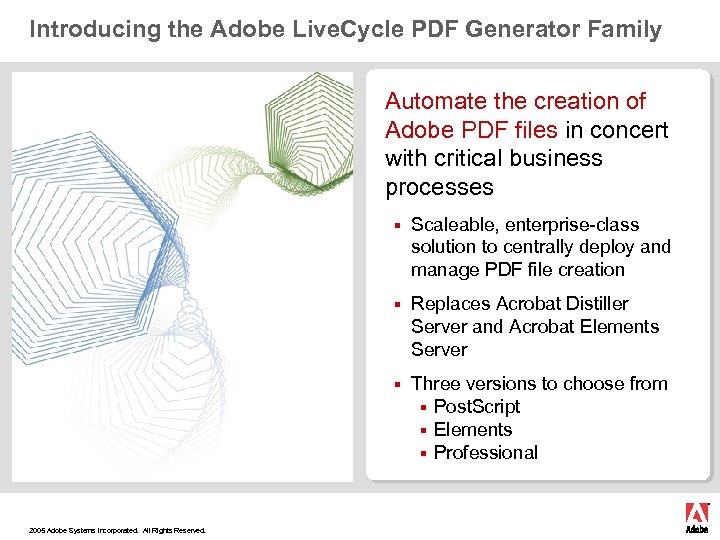 Introducing the Adobe Live. Cycle PDF Generator Family Automate the creation of Adobe PDF