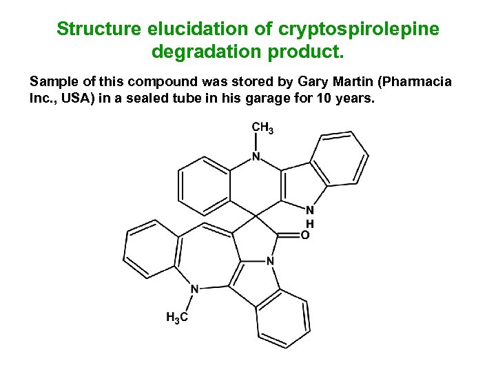 Structure elucidation of cryptospirolepine degradation product. Sample of this compound was stored by Gary