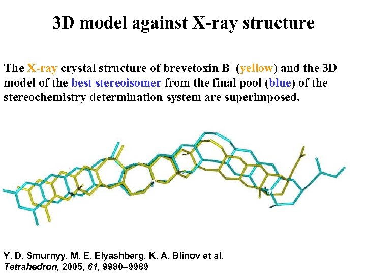 3 D model against X-ray structure The X-ray crystal structure of brevetoxin B (yellow)