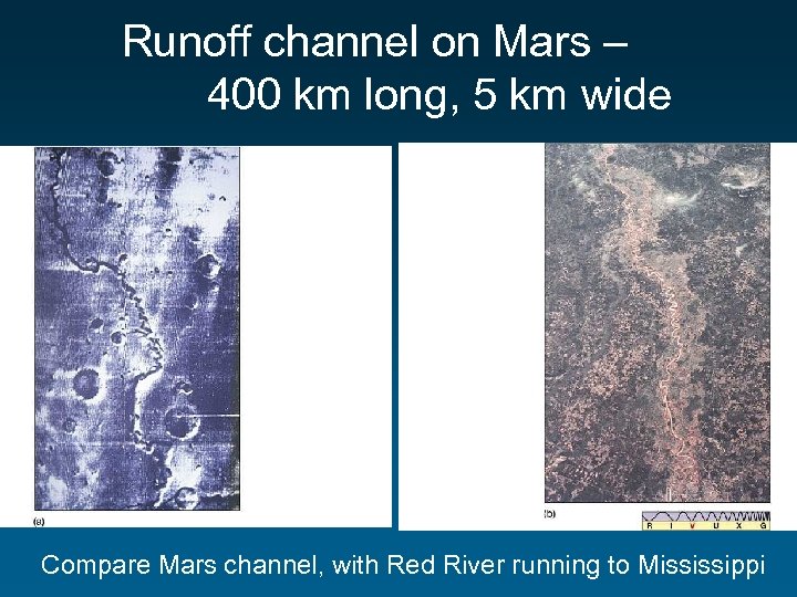 Runoff channel on Mars – 400 km long, 5 km wide Compare Mars channel,