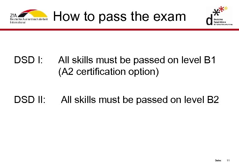 How to pass the exam DSD I: All skills must be passed on level