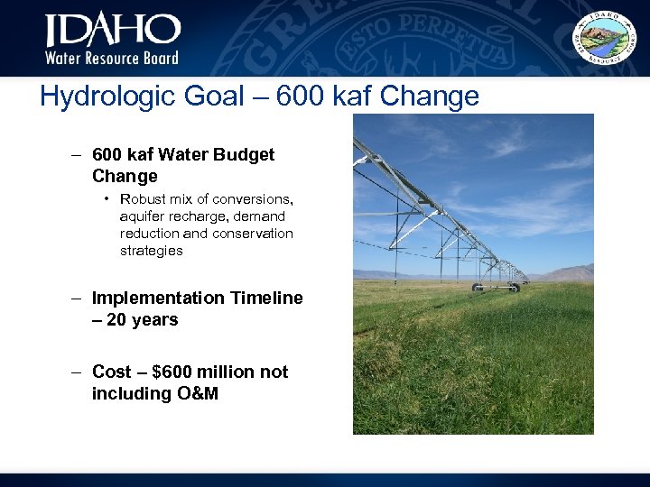 Hydrologic Goal – 600 kaf Change – 600 kaf Water Budget Change • Robust