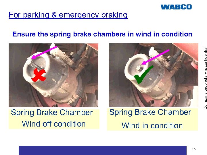 For parking & emergency braking Spring Brake Chamber Wind off condition Company proprietary &