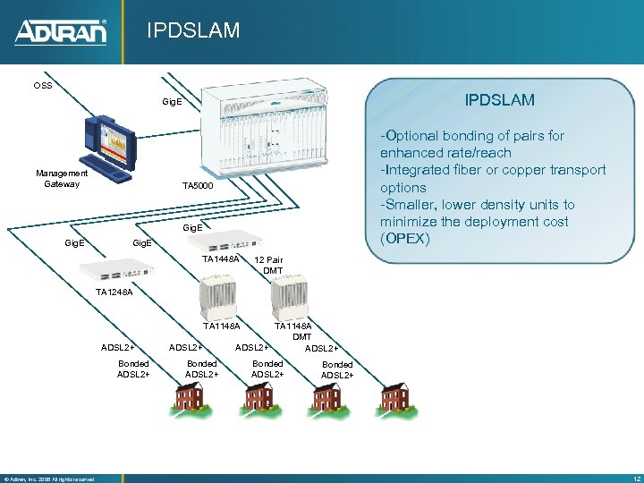 IPDSLAM OSS IPDSLAM Gig. E Management Gateway -Optional bonding of pairs for enhanced rate/reach