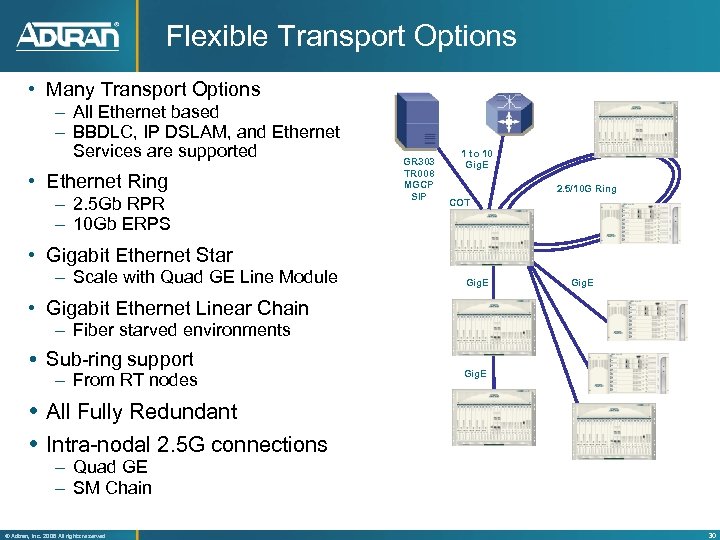 Flexible Transport Options • Many Transport Options – All Ethernet based – BBDLC, IP