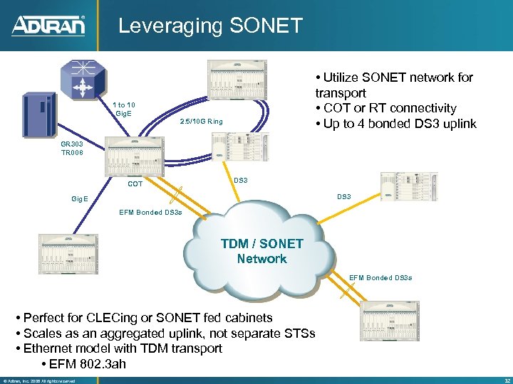 Leveraging SONET • Utilize SONET network for transport • COT or RT connectivity •