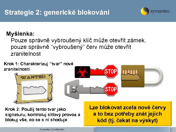 Strategie 2: generické blokování Myšlenka: Pouze správně vybroušený klíč může otevřít zámek, pouze správně