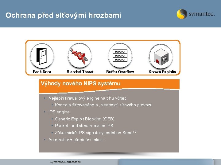 Ochrana před síťovými hrozbami 1010101 Back Door Blended Threat Buffer Overflow Known Exploits Výhody