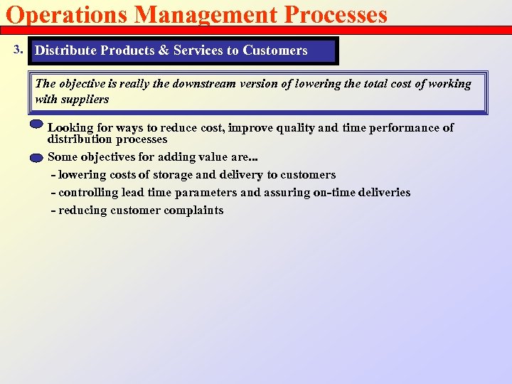 Operations Management Processes 3. Distribute Products & Services to Customers The objective is really