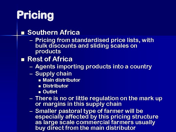 Pricing n Southern Africa – Pricing from standardised price lists, with bulk discounts and