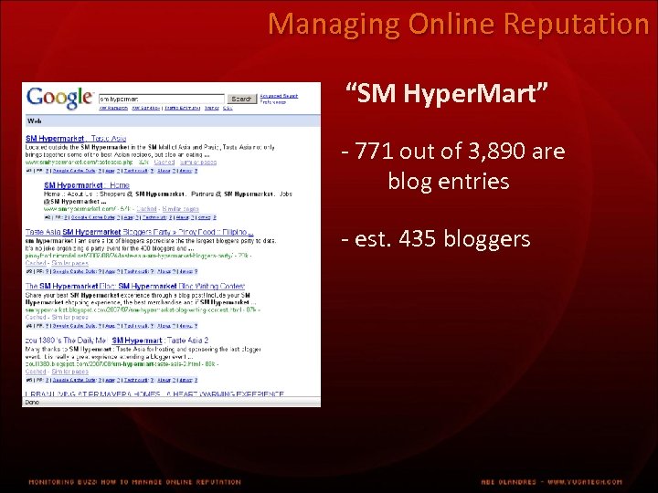 Managing Online Reputation “SM Hyper. Mart” - 771 out of 3, 890 are blog