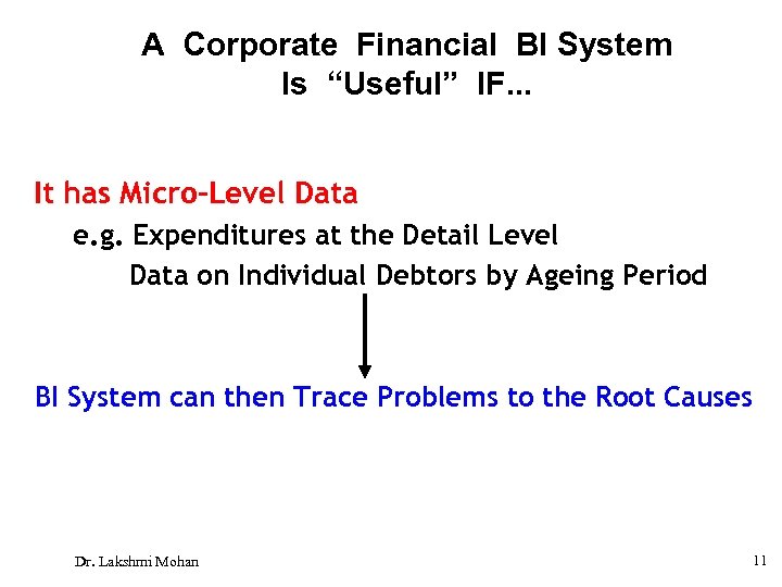 A Corporate Financial BI System Is “Useful” IF. . . It has Micro-Level Data