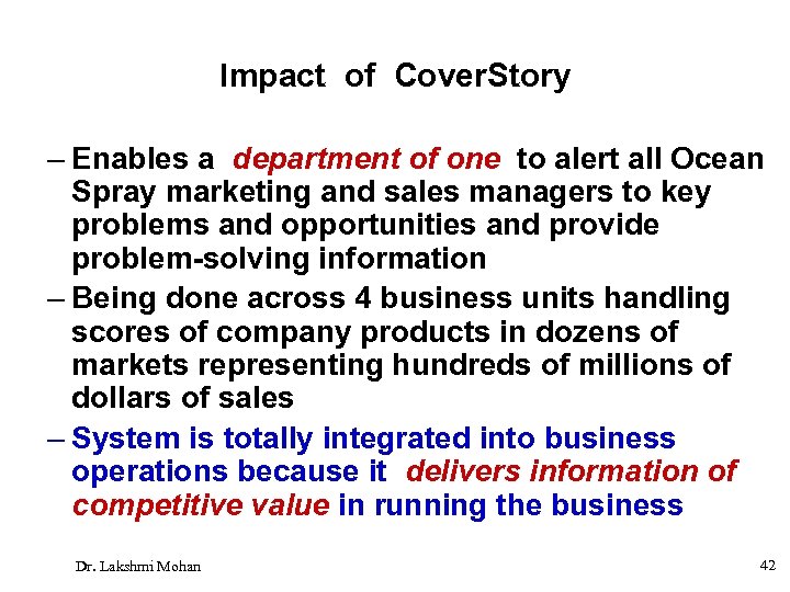 Impact of Cover. Story – Enables a department of one to alert all Ocean