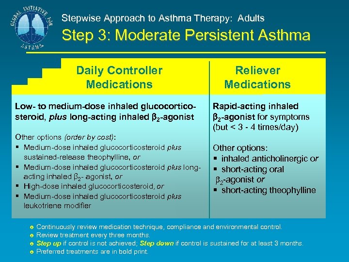 Stepwise Approach to Asthma Therapy: Adults Step 3: Moderate Persistent Asthma Daily Controller Medications