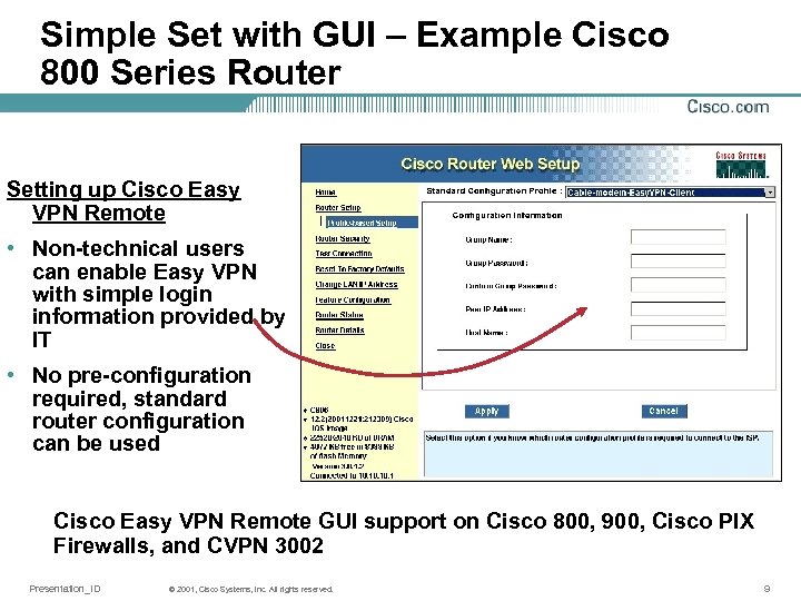 Simple Set with GUI – Example Cisco 800 Series Router Setting up Cisco Easy