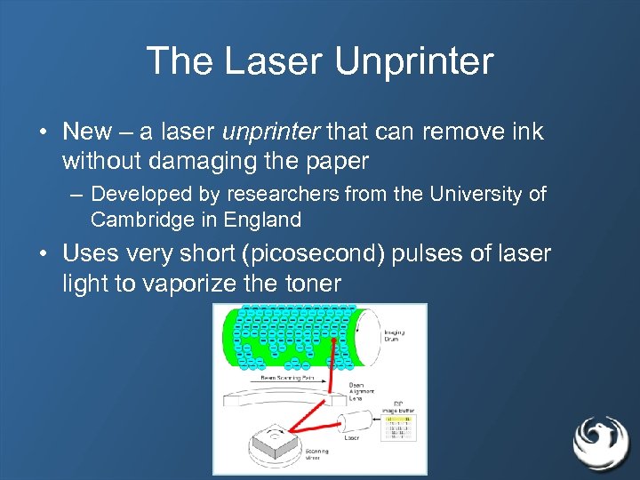 The Laser Unprinter • New – a laser unprinter that can remove ink without