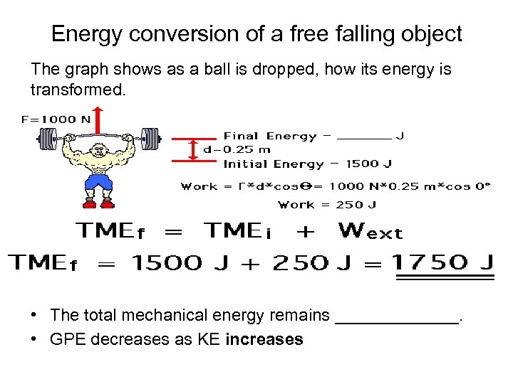 Energy conversion of a free falling object The graph shows as a ball is