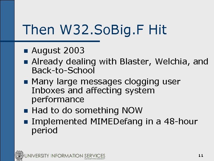 Then W 32. So. Big. F Hit n n n August 2003 Already dealing