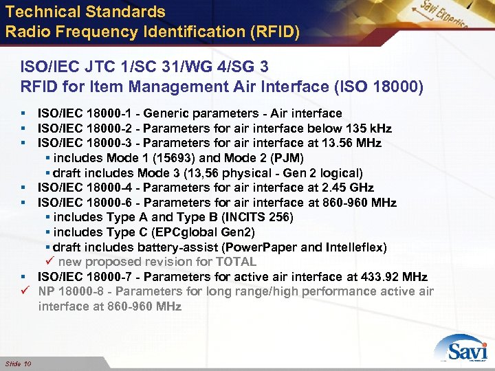 Technical Standards Radio Frequency Identification (RFID) ISO/IEC JTC 1/SC 31/WG 4/SG 3 RFID for
