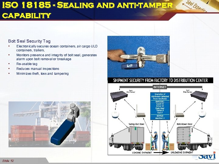 ISO 18185 - Sealing and anti-tamper capability Bolt Seal Security Tag • • •
